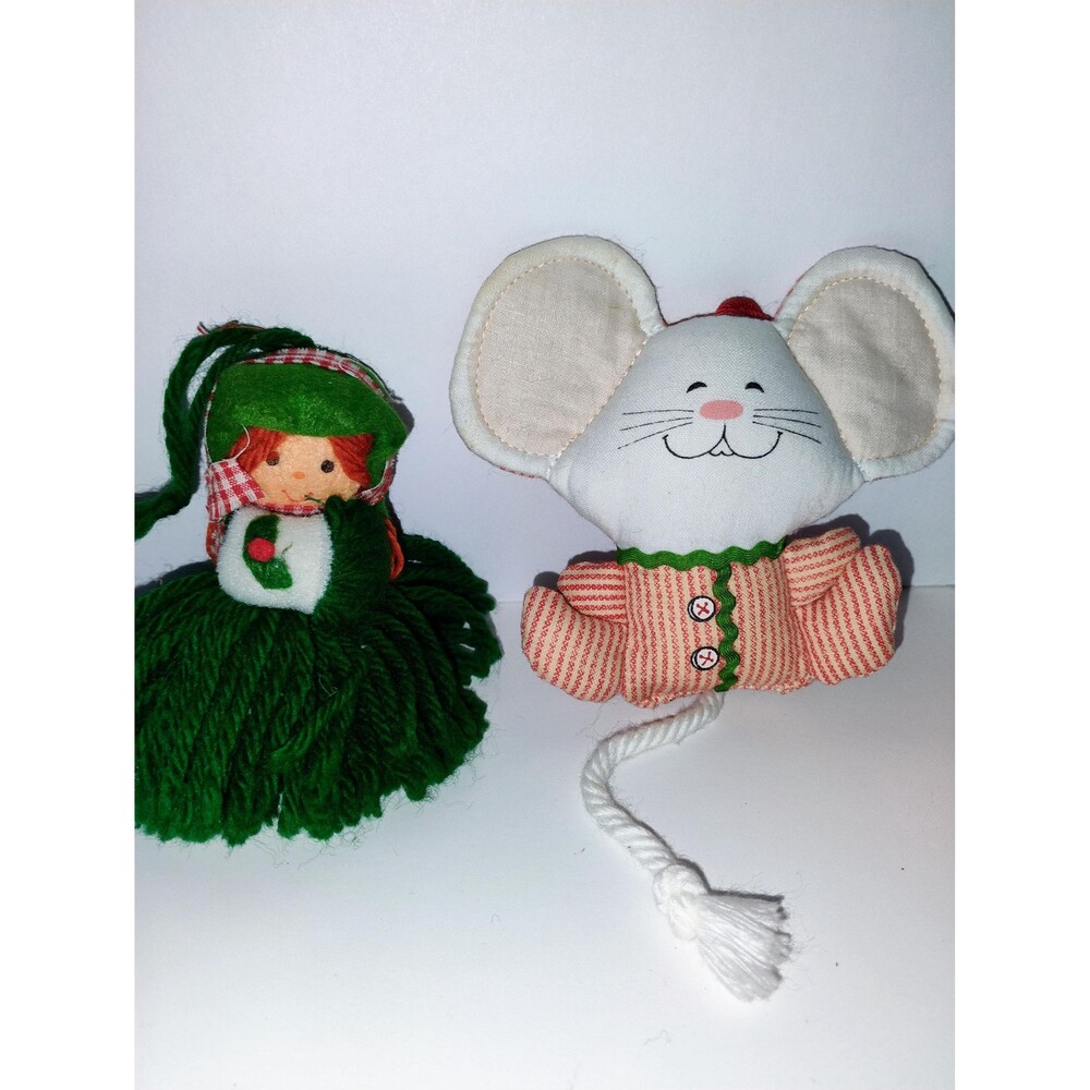 Vintage Hallmark Caroler & Russ Peppermint Mouse Ornaments (Lot of 2)